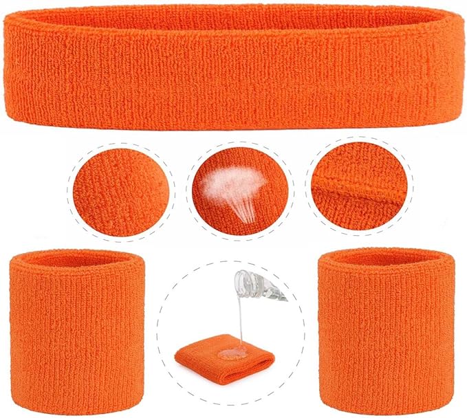 ONUPGO 6 Pieces Sweatbands Set - Sports Headbands Wristbands for Men & Women,Cotton Terry Cloth Sweatband for Tennis,Basketball,Gym,Working Out - Moisture Wicking Elasticity