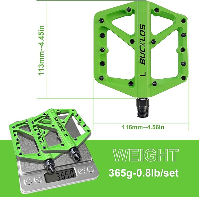 BUCKLOS Mountain Bike Pedals MTB Pedals Flat, Adult Bicycle Road Bike Large Platform Nylon Non-Slip Pedal for Gravel Bike/Hybrid Bike 9/16"