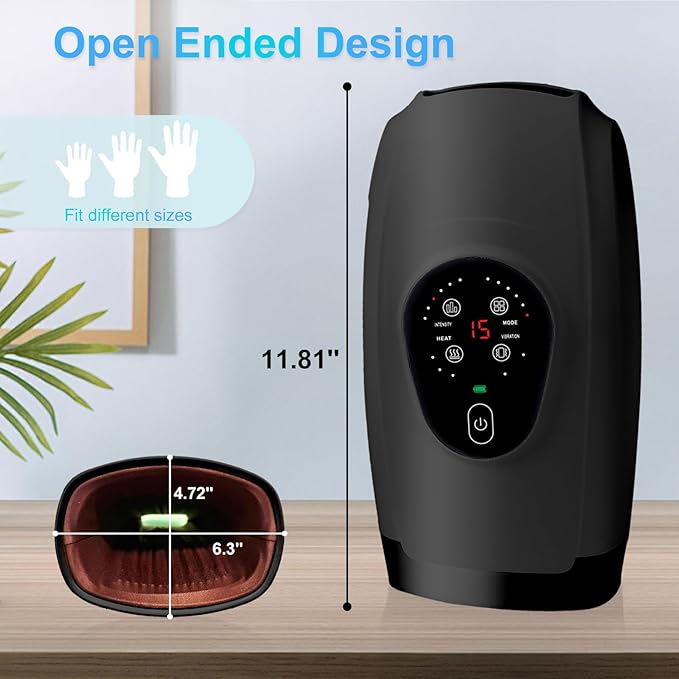 Hand Massager with Heat and Compression โ 6 Intensities, 6 Massage Modes, 3 Heat Levels, 2 Vibration Modes, Hand & Wrist Pain Relief for Arthritis & Carpal Tunnel, Relaxing Gift for Women & Men