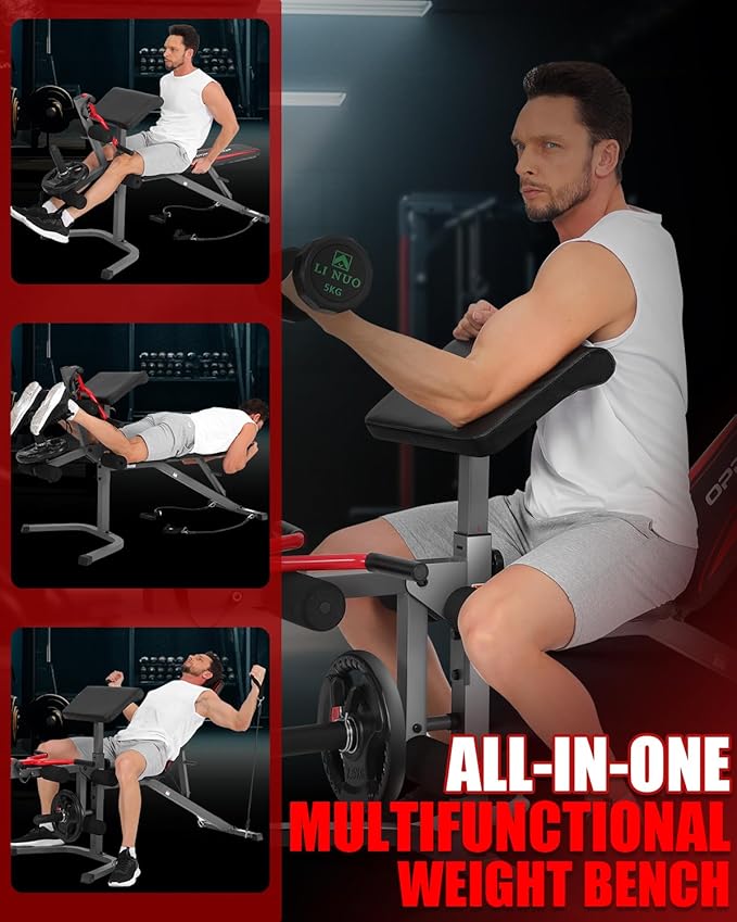 Professional Weight Bench with Leg Extension & Leg Curl & Preacher Curl, Heavy-Duty Adjustable Weight Bench Press Set Incline Decline Flat Workout Bench Full Body Strength Training for Home Gym