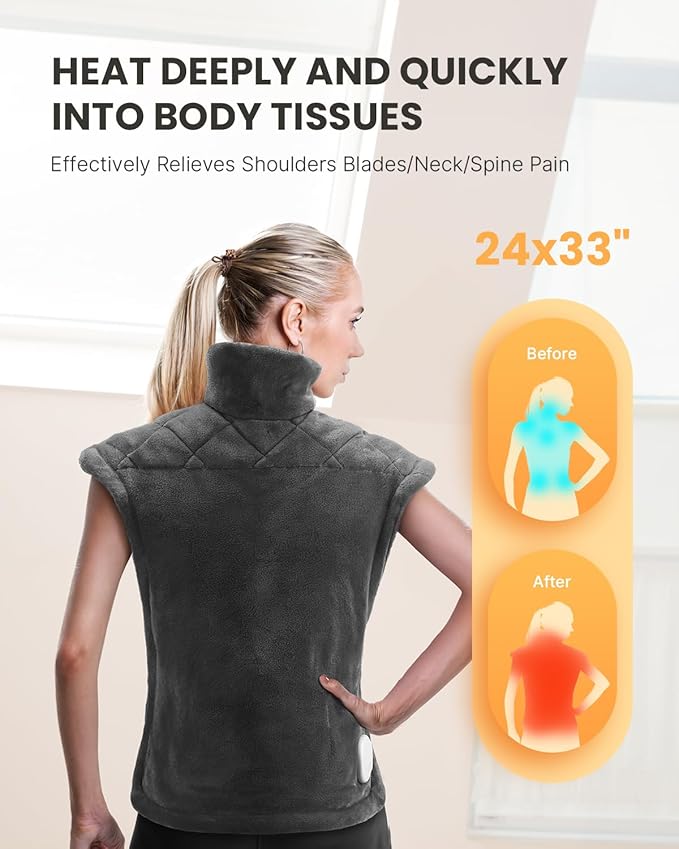 iDOO Heating Pad for Back Pain Relief, Large Weighted Electric Heat Pad for Neck Shoulders, Christmas Birthday Gifts for Women Men Elderly, FSA Eligible Items only List, 24"x33", ETL Certified, Gray