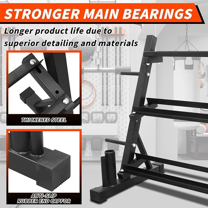 PENSUN 1200LBS Dumbbell Rack – 3 Tier Adjustable Weight Storage Stand with Side Barbell Plate Holder – Multi Purpose Home Gym Organizer for Dumbbells, Kettlebells, Barbell – Heavy Duty Alloy Steel