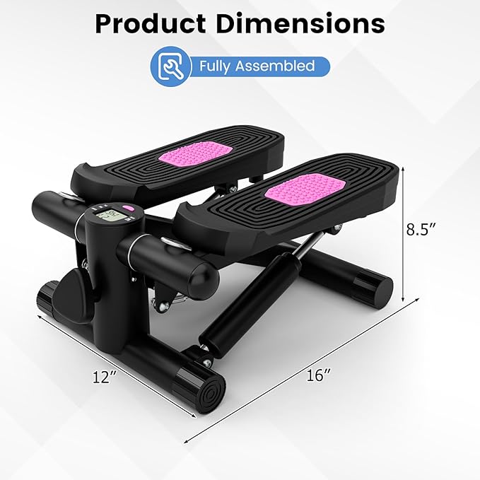 GYMAX Steppers for Exercise at Home, Hydraulic Mini Stair Stepper with Resistance Bands & LCD Monitor, Portable Under Desk Cardio Equipment Step Machine for Home Gym