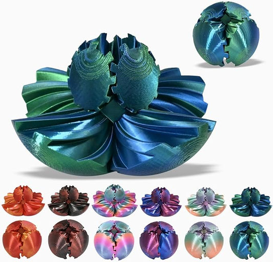 Gear Ball, 3D Printed Gear Ball, Gear Sphere Fidget Toy Stress Relief Toy for ADHD, Anxiety Relaxing Toy for Adults at Work/Study/Travel (Bluegreen, TwistedLine)