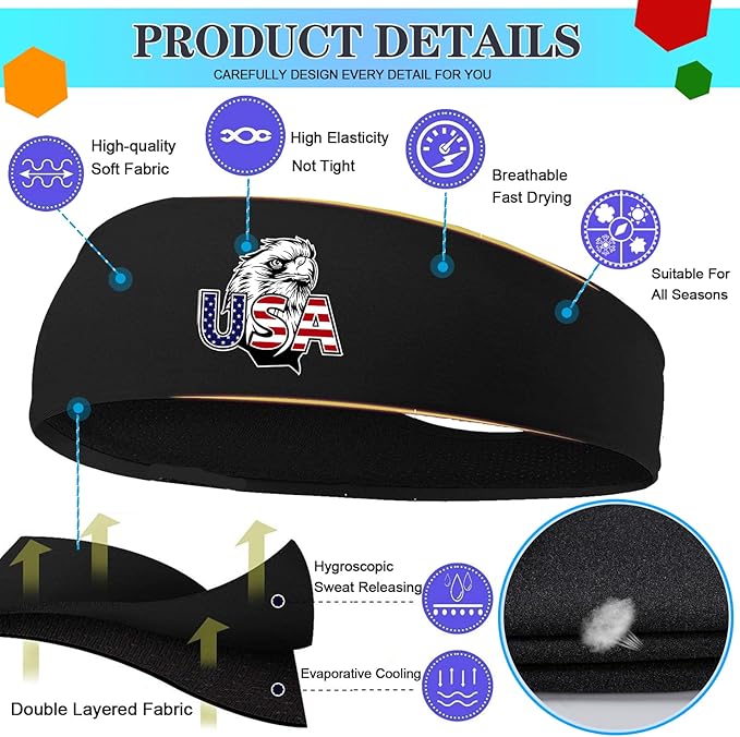 3pcs Sports Sweat Bands Headbands for Men Sweatbands Skull Workout Cooling Headbands for Men Women Running Headband Hairband Elastic Men's Head Sweat Band for Football