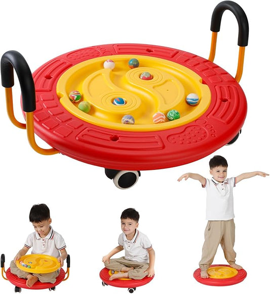 3-In-1 Balance Scooter Board for Kids,Plastic Wobble Balance Board Rocker Maze with Handles, 5 Balls, Toddler Wobble Disk for Sensory Training, Physical Therapy
