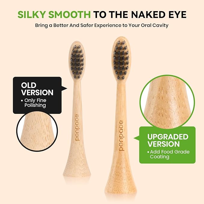 Bamboo Toothbrush Heads Compatible with Philips Sonicare, Soft Charcoal Infused Bristles, Whitening & Deep Cleaning