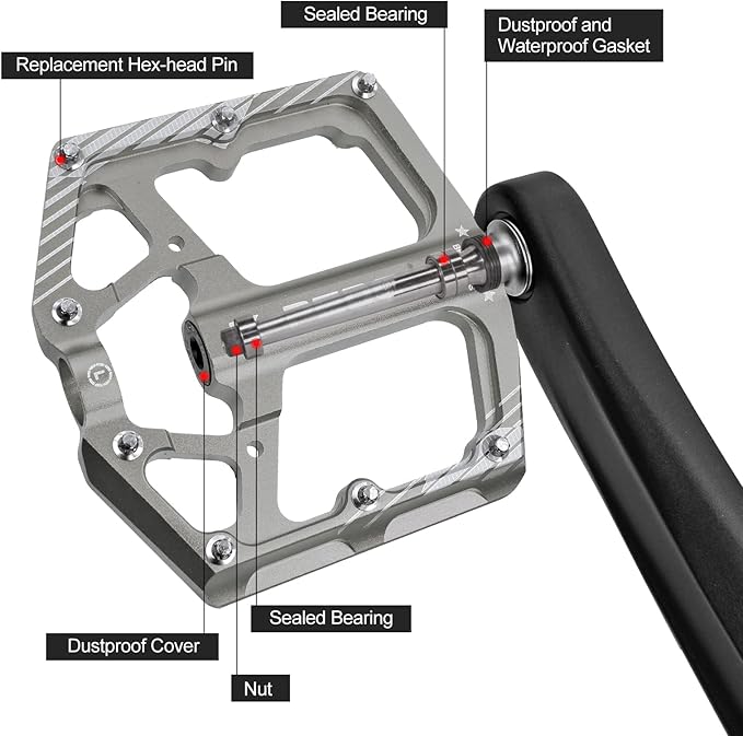 Bike Pedal Aluminum Alloy 9/16" Bike Pedal MTB Wide Platform Flat Non-Slip Bicycle Pedals with 3 Bearings for Mountain Bikes, Road, BMX