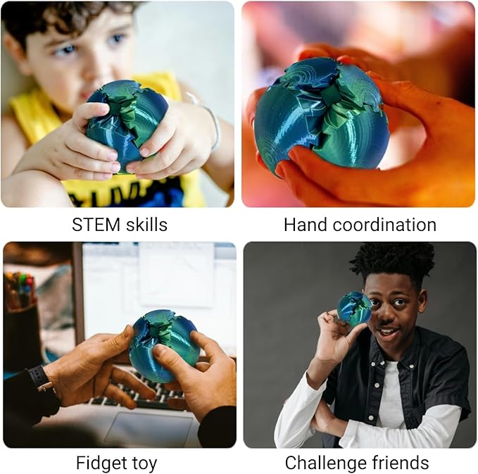 Gear Ball, 3D Printed Gear Ball, Gear Sphere Fidget Toy Stress Relief Toy for ADHD, Anxiety Relaxing Toy for Adults at Work/Study/Travel (Bluegreen, TwistedLine)