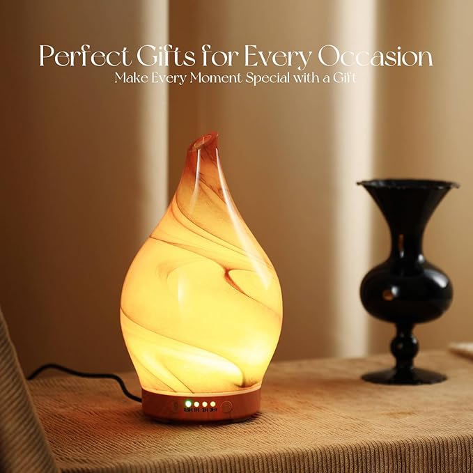 Porseme 150ml Essential Oil Diffuser Glass Color Changing Aroma Air Diffusers Aromatherapy Ultrasonic Cool Mist Humidifier 6 Running Hours Waterless Auto-Off for Sleeping Yoga (Reddish Brown)