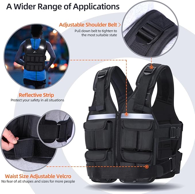Sportneer Adjustable Weighted Vest Weights: 2-18 lbs/2-40 lbs Washable Weight Vest 16 In 1 Fast Adjust Rucking Vest for Women and Men Home Gym Workout Fitness Strength Training Vests
