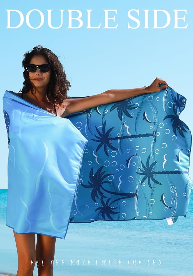 2 Pack Microfiber Lightweight Thin Beach Towel Sand Free Quick Dry Super Absorbent Large Towels for Swimming Pool Yoga Gym Travel Vacation Beach Accessories Essentials for Adults