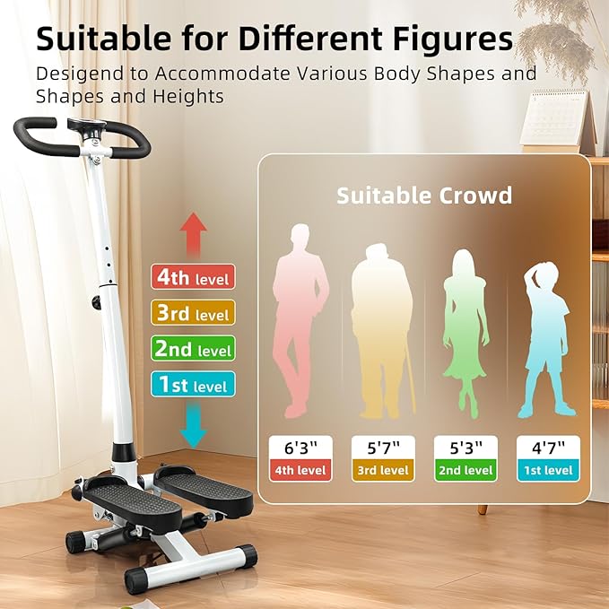 Stepper for Exercise at Home,Adjustable Height for Men Women,Come with Resistance Bands,300LBS MAX Weight Capacity,Stepper with Handlebar for Cardio Workout,