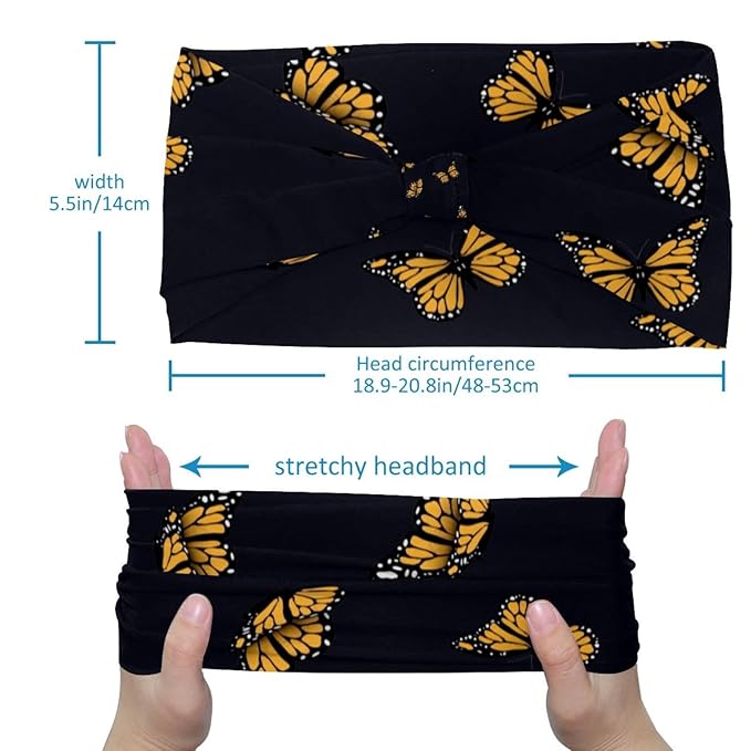 Butterfly on Black Background Headbands for Women's Hair,Soft Elastic Bandeau Hair Bands Makeup Yoga Workout Running Sweat Hair Wraps Fashion Hair Accessories