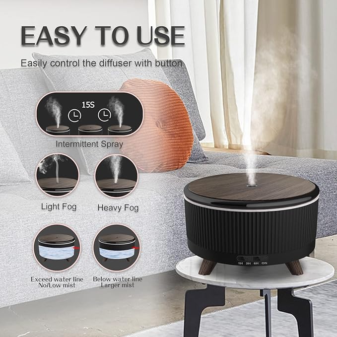 Diffusers for Essential Oils Humidifiers 500ML, Essential Oils Large Room Aromatherapy Diffuser,7 Colors Lights 3 Mist Modes with R/C for Home Office