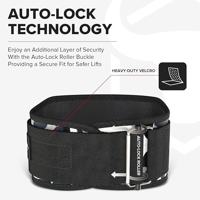 Weightlifting Belt For Men and Women - 6 Inch Auto-Lock Weight Lifting Back Support, Workout Back Support for Lifting, Fitness, Cross Training and Powerlifitng