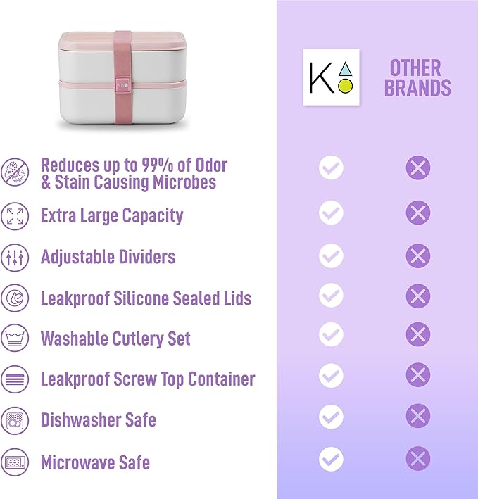 Double Premium Bento Box Adult, 67 fl oz BPA-Free - Dusty Pink Stackable Lunch Box with Leak-Proof Lids & Dividers, Perfect for Meal Prep, Lunches & Portion Control