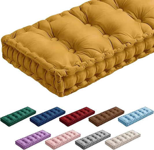 Bench Cushions for Indoor Furniture 42x16 in Velvet Kitchen Dining Piano Window Seat Cushion, Tufted Patio Porch Swing Thicken Bench Pad Memory Foam(Yellow)