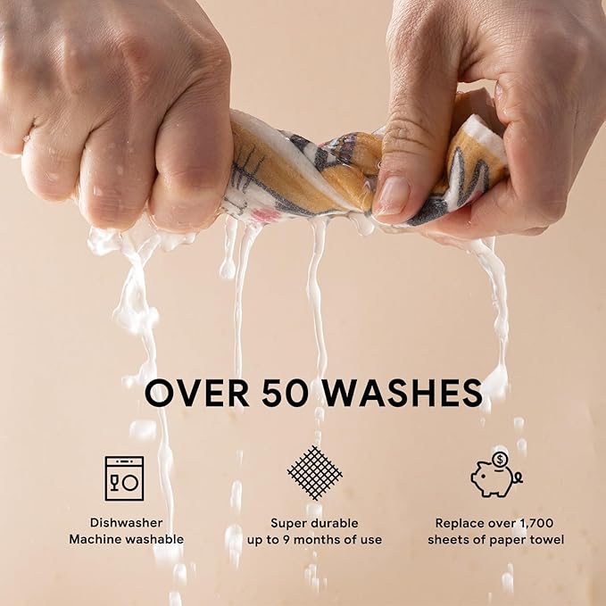 RECYCO Swedish Dishcloths for Kitchen | 6 Pack Cuddly Cats Washable Dish Rags | Cellulose Reusable Cleaning Paper Towels | Absorbent Counter Dish Cloth Sponge Kitchen Wipes, 8" L x 7" W