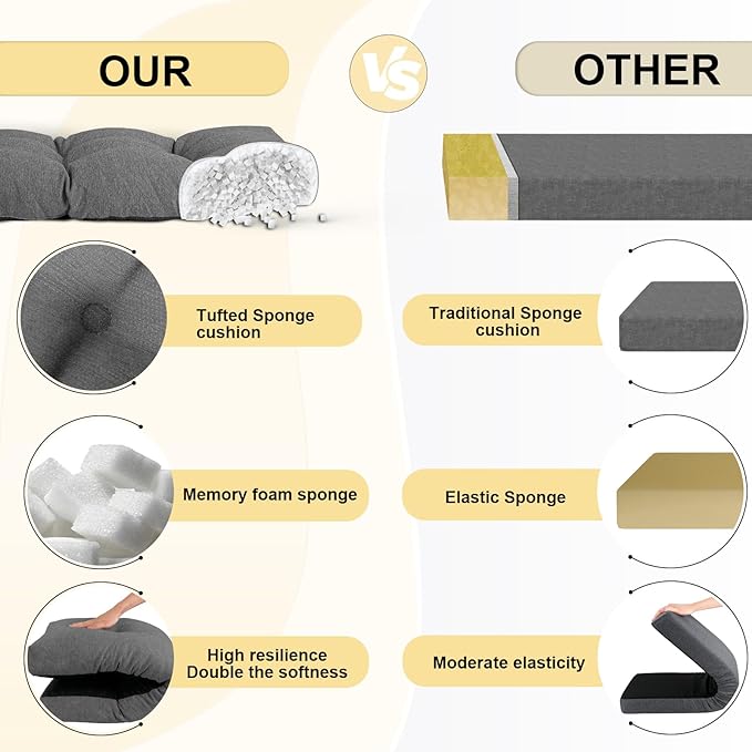 Bench Cushion 48 Inch - Polyester Brushed, High-Density Foam, Non-Slip Bottom, Soft Durable Indoor Tufted Long Seat Cushion for Window Garden Furniture (Dark Gray, 48x16x4 Inch)