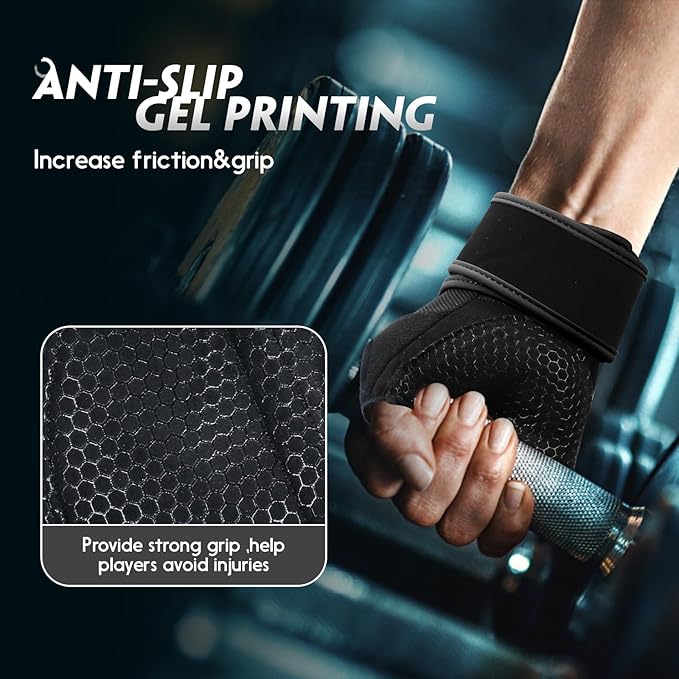 Workout Gloves Gym Gloves Weight Lifting Gloves for Men Women with Full Palm Pad,Strong Wrist Wraps Support,Enhanced Grip,for Fitness,Training,Weightlifting,Exercise