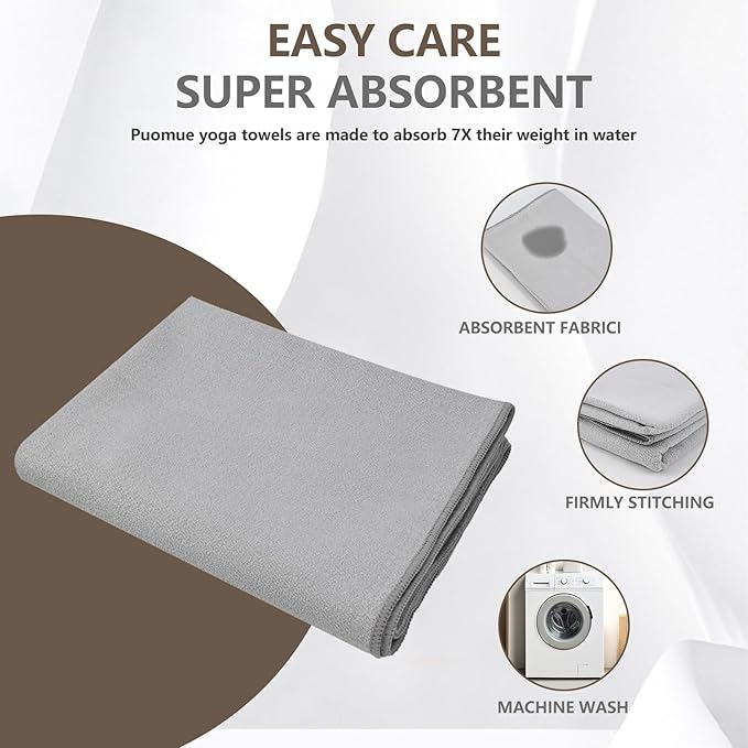 Hot Yoga Towel with Grip Dot, 72" x 24", Absorbent Microfiber Non Slip Yoga Mat Towel for Hot Yoga, Bikram, Pilates, Exercise and Fitness, Grey