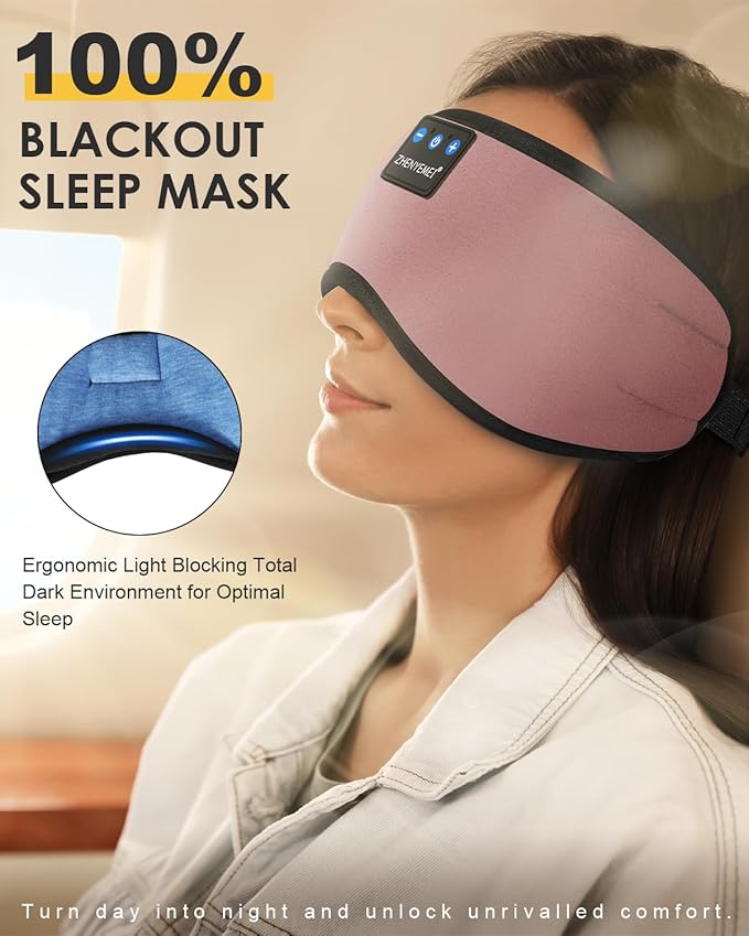 Bluetooth Sleep Mask Headphones 3D Deep Eye Mask with Headphones,Can Play 14 Hours Breathable 100% Blackout Sleeping Mask for Travel/Nap,Sleep Aids with Travel Bag Tech Gadgets for Men Women