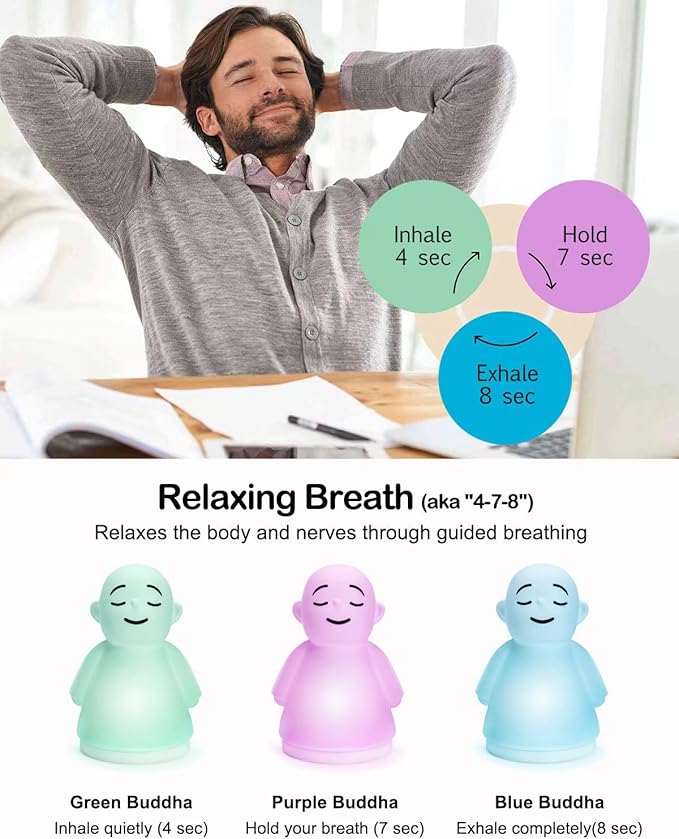 Mindfulness Meditation Anxiety & Stress Relief Tool for Women Men- Relaxing for Adults Kids - Upgraded 2 in 1 Touch Breathing Night Light