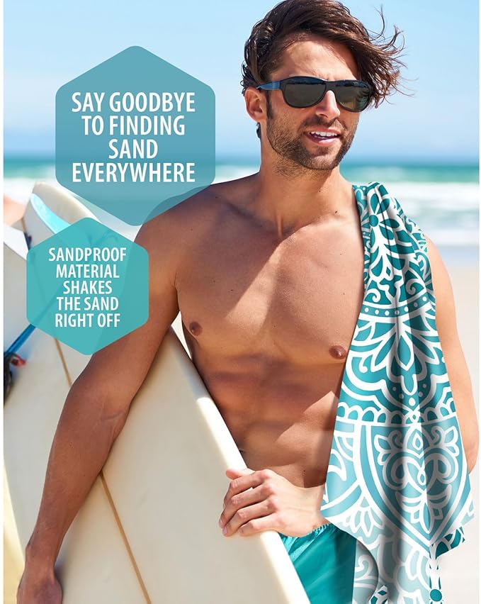 VENTURE 4TH Microfiber Beach Towel: Quick-Dry, Compact, Sand-Free, Absorbent, Sandproof and Lightweight - Perfect for Camping, Beach, and Roadtrips (Ocean Mandala Design | 35x78 inches)