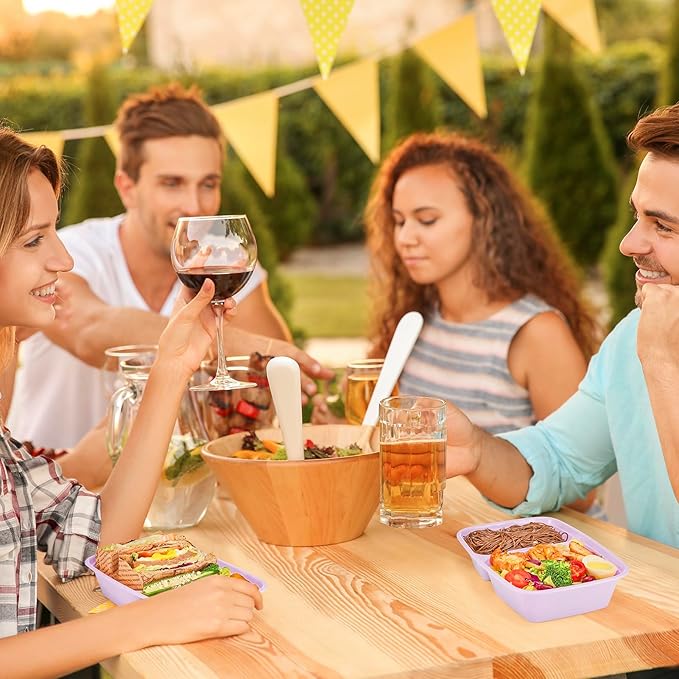 Glotoch 50 Pack Purple Meal Prep Containers Reusable 2 Compartments, Glotoch 32OZ to Go Containers for Food, Disposable Plastic Food Containers with Lids for Microwave Dishwasher Freezer Safe