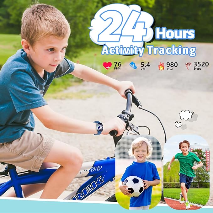 Smart Watch for Kids Fitness Tracker No Phone/APP Needed,19 Sport Mode,1.5" DIY Dial,IP68 Waterproof,Sleep Monitor,Pedometers,Heart Rate,Great Birthday Gift for Boys Girls Teens 6-14 Year Olds (Blue)