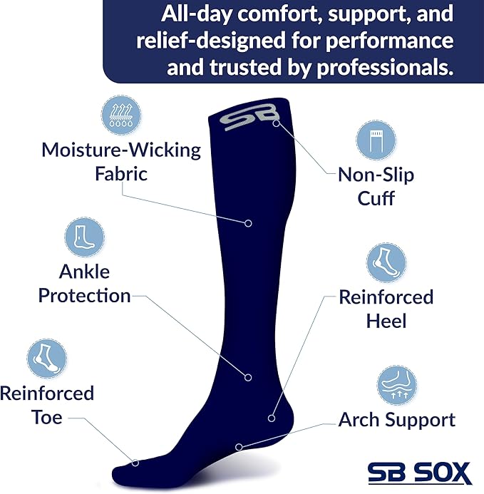 SB SOX Compression Socks for Men & Women (20-30 mmHg) - Best Support Stockings for Travel, Medical, and Sports - Perfect for Everyday Wear