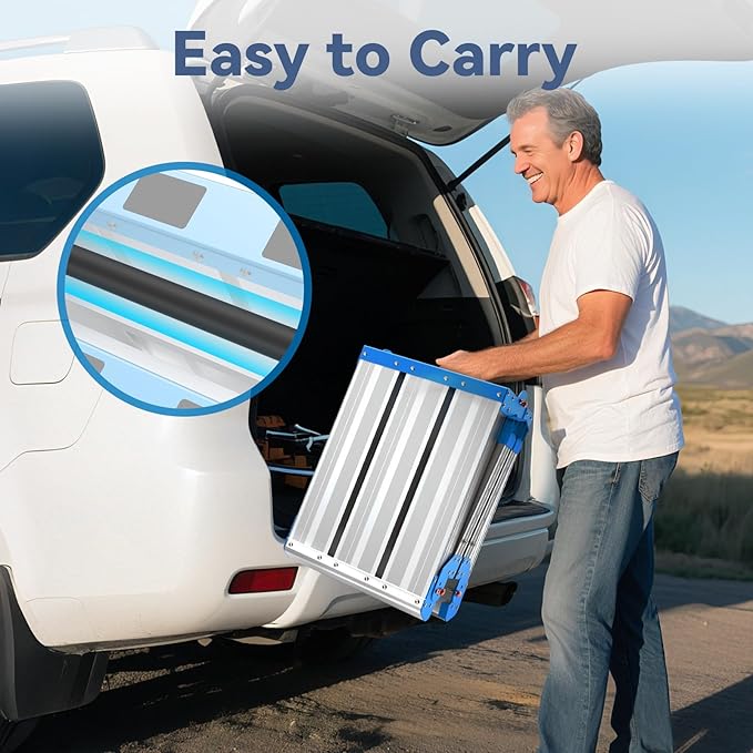 Work Platform 500 Lbs Capacity, Foldind Step Stool with One-Touch Automatic Fold, 4 Height Adjustment Step Platform, Perfect for RV Cleaning, Home Painting and Reaching High Places