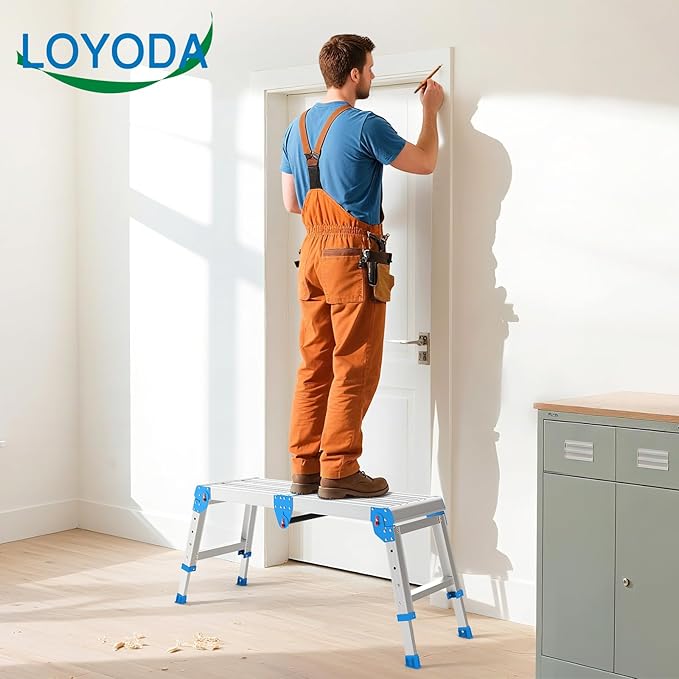 Work Platform 500 Lbs Capacity, Foldind Step Stool with One-Touch Automatic Fold, 4 Height Adjustment Step Platform, Perfect for RV Cleaning, Home Painting and Reaching High Places