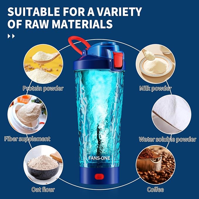 Electric Protein Shaker Bottle, 24oz Lockable Electric Blender Cup, Tritan USB Rechargeable Protein Shake Mixer, Blender Shaker Cups for Protein Shakes, Blue