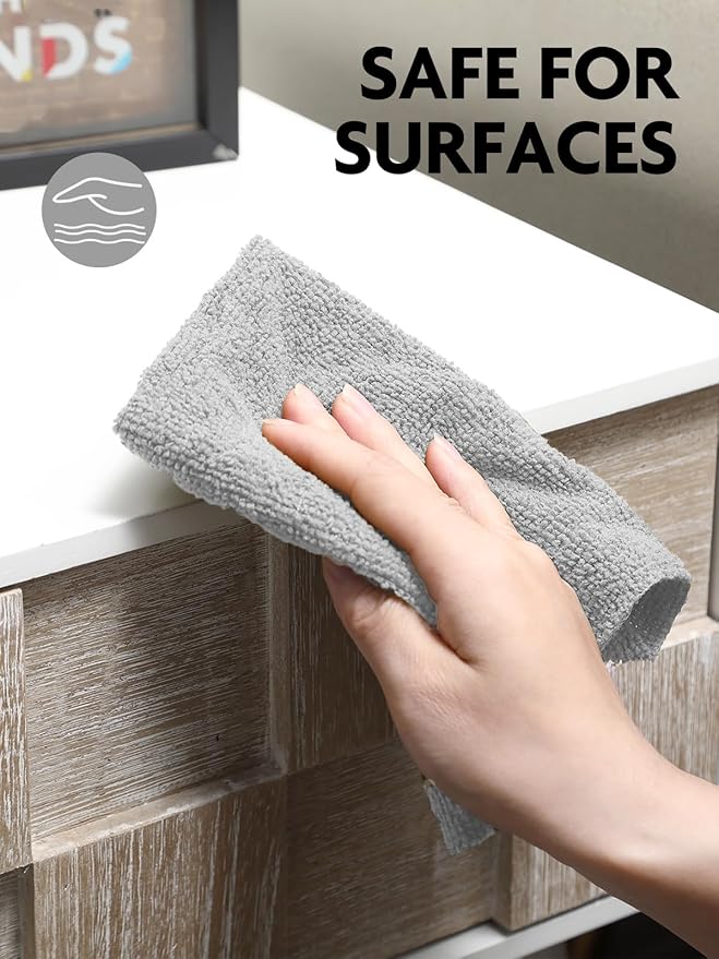 Fantasticlean Microfiber Cleaning Cloth Roll -150 Pack, Tear Away Microfiber Towels, 12" x 12", Reusable, Washable, Ultra Absorbent Dishcloth for Home Supplies, Car, Pet, Kitchen (Pink & Grey)