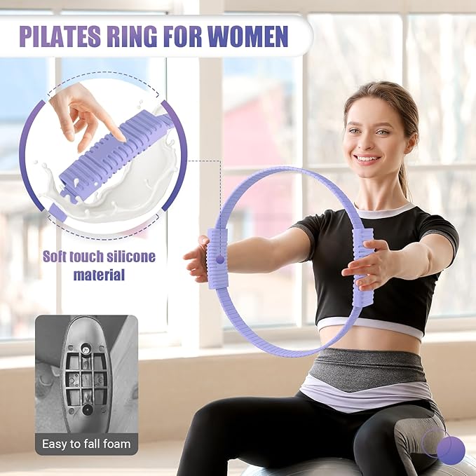Pilates Ring, 13.5"/12" Silicone Magic Circle with Training Poster & Portable Bag, Pilates Ring Circle for Inner Thigh Workout, Yoga, Lose Weight & Physical Therapy for Women