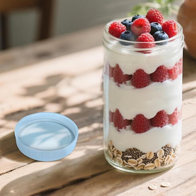 Overnight Oats Containers with Lids, 24oz Glass Jars with Lids 2 pcs, Light Blue, Wide Mouth Mason jars for Salad, Yogurt, Snacks, Meal Prep