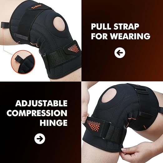 Adjustable Knee Brace for Women and Men, Patella Stabilizer Knee Brace, Knee Support with Side Stabilizers for Knee Pain Relief, Meniscus Tear, and Arthritis Pain (Black, Large)