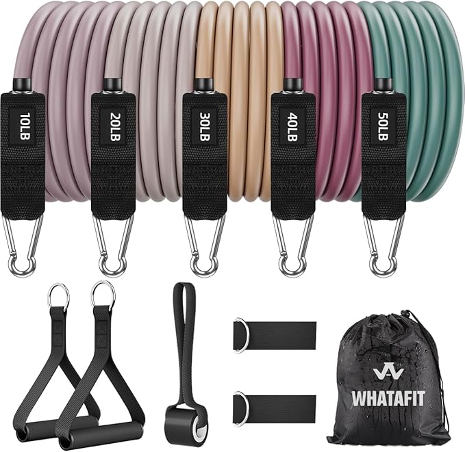 WHATAFIT Resistance Bands, Exercise Bands,Resistance Bands for Working Out, Work Out Bands with Handles for Men and Women Fitness, Strength Training Home Gym Equipment