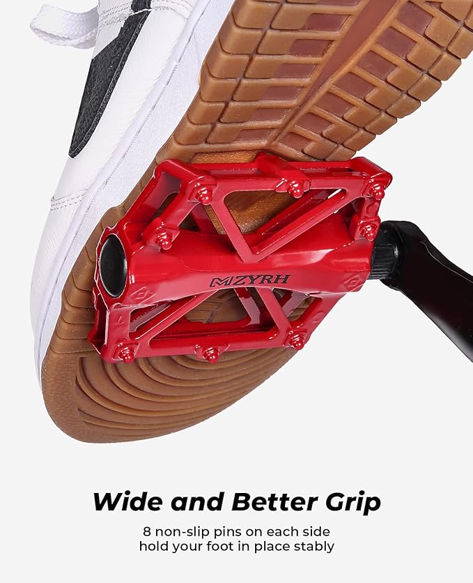 KEMIMOTO Mountain Bike Pedals MTB Bicycle Flat Pedals, 9/16'' CNC Aluminum Durable Sealed Bearings for Most Bikes BMX MTB Enduro Downhill Trail (Two Pack) (Red)