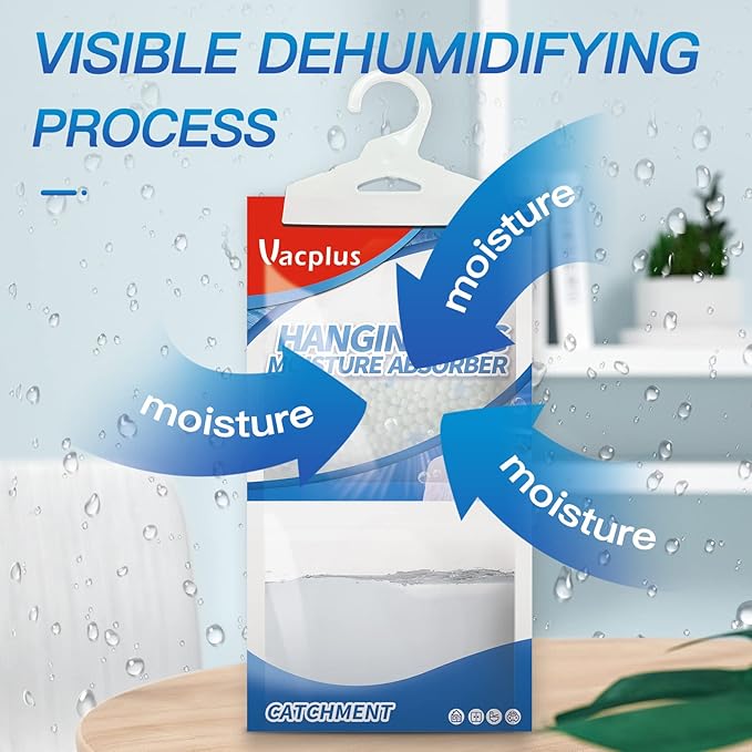 Vacplus Moisture Absorbers, Hanging Closet Dehumidifier Bags, Humidity Packs, Desiccant, Closet Dehumidifiers with Ocean Breeze Fragrance, 10 Pack, 9.8 OZ