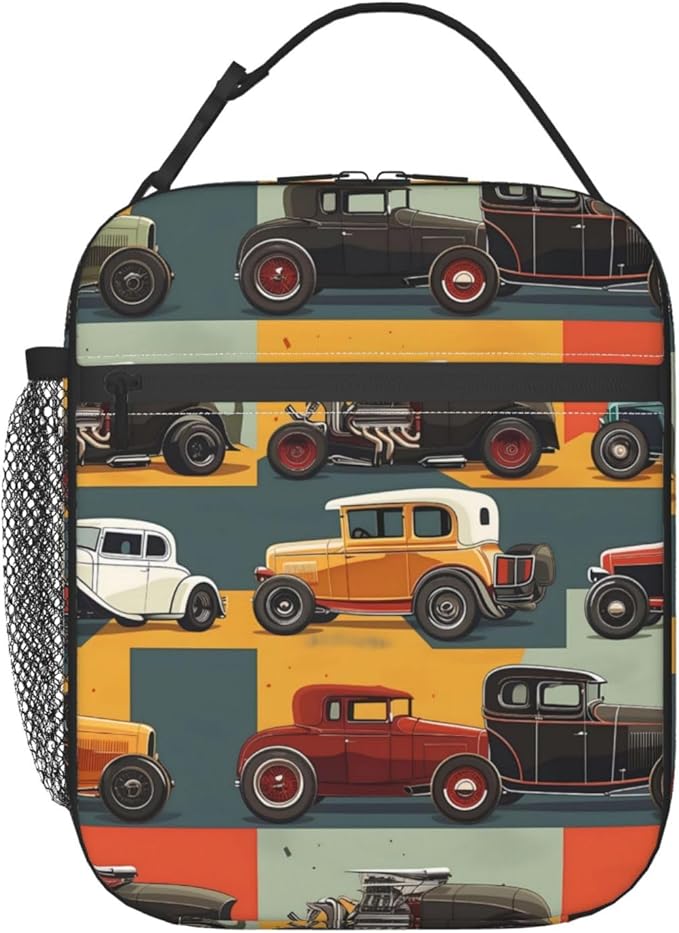Insulated Lunch Box for Women Men, Cars Theme Lunch Box Reusable Portable Lunch Bag Cooler Tote Waterproof Lunch Container for Office Picnic Work Travel