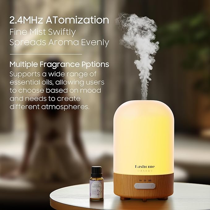 Essential Oil Diffuser, 100ml Ultrasonic Aromatherapy Humidifier, 6 in 1 Quiet Diffuser with Auto Shut-Off Function, Small Essential Oil Vaporizer(White)