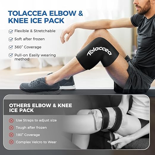 Elbow and Knee Ice Pack - Cold Ice Sleeve with Reusable Gel & Cold Therapy Compression for Knee, Shin Splints, Calf Strain, Flexible Ice Pack for Tennis Elbow, Tendinitis (Medium (Pack of 1), Black)