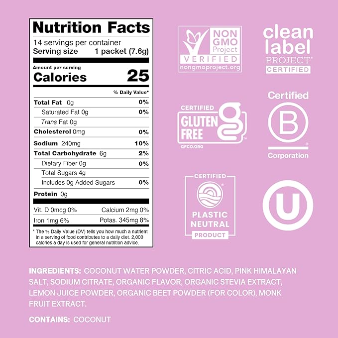 Cure Hydration | Plant-Based Electrolyte Drink Mix | No Added Sugar | FSA-HSA | Dehydration Relief Powder Made with Coconut Water | Non-GMO | Vegan | Pouch of 14 Packets - Watermelon