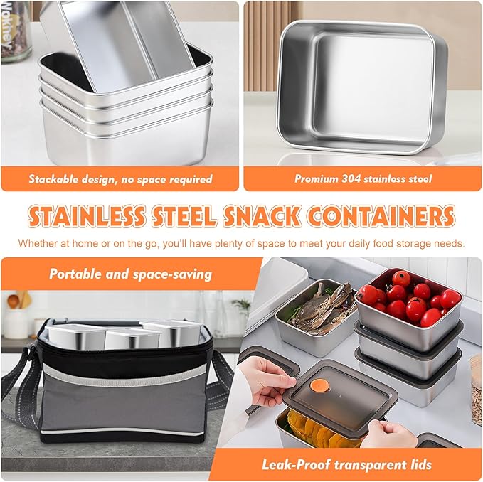 10 Pack Stainless Steel Food Storage Containers with Leak-Proof Lids, 16oz Reusable Metal Meal Prep Lunch Boxes, Stackable, BPA-Free, Dishwasher Safe for Snacks, Fruits & On-the-Go Meals