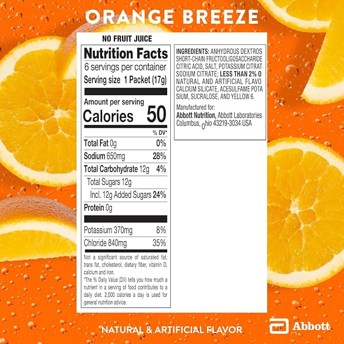 Pedialyte AdvancedCare Plus Electrolyte Powder, Has 33% More Electrolytes and PreActiv Prebiotics, Orange Breeze, 6 Powder Packets