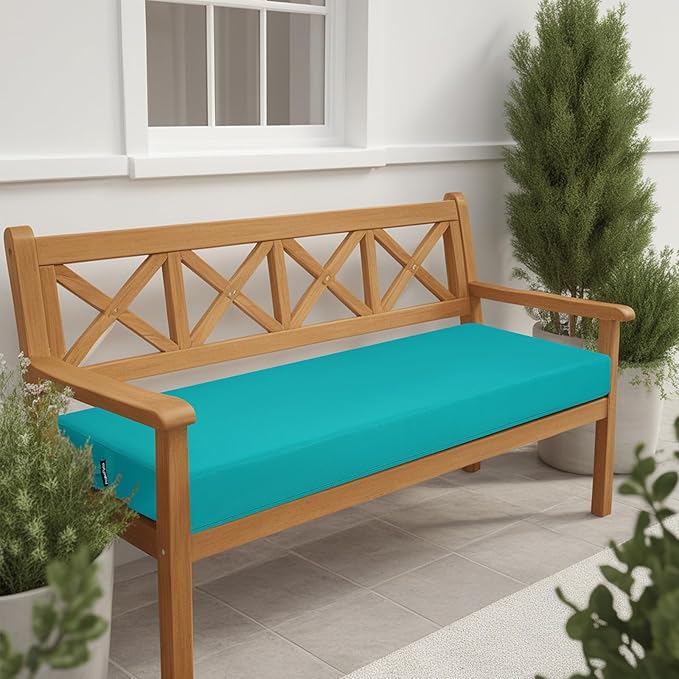 idee-home Outdoor Bench Cushion Waterproof, Bench Cushions for Outdoor Furniture, Patio Porch Swing Replacement Seat Pad with Ties for Garden Backyard, 59 x 18 Inch Peacock Blue