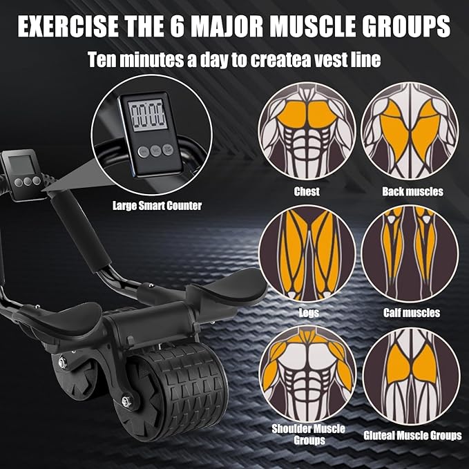 Uota Elbow Support Automatic Rebound Abdominal Wheel,Ab Roller for Abdominal Exercise Machine,Abs Workout Equipment,Dolly Core Strengthening Trainer Fitness Belly Training